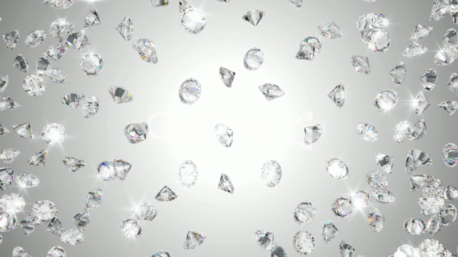 Diamonds scattering or flying away over studio light background